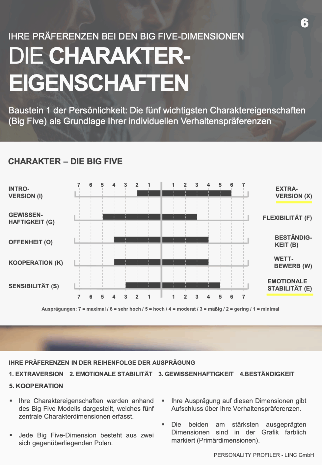 Beispielseite Personality Profiler - Charaktereigenschaften